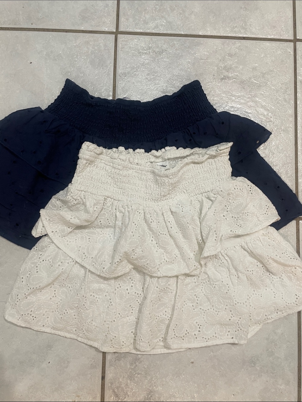 art class White Eyelet & Navy Smocked Ruffle Skirts